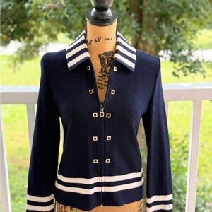 Navy Blue Striped Women's Jacket
